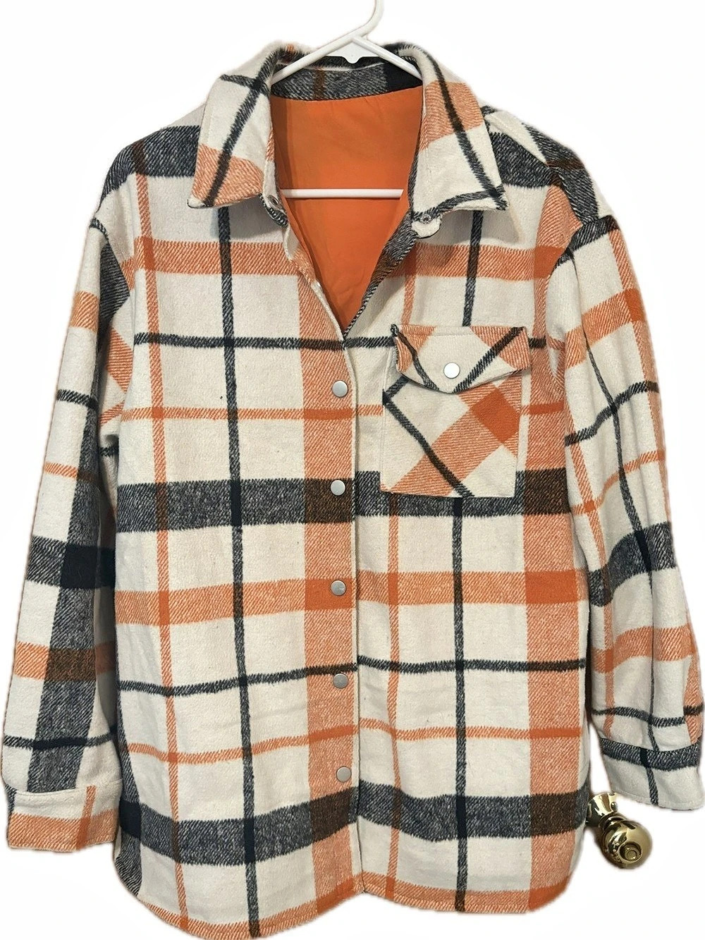 Plaid Shacket in Orange & Black Size Large Like New